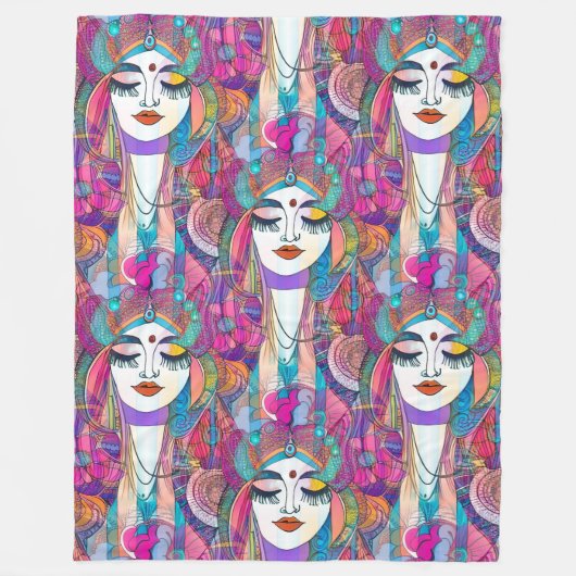 Farbliche Kunst der Gesichter - nahtloses Muster 2 Fleecedecke (Vorderseite)