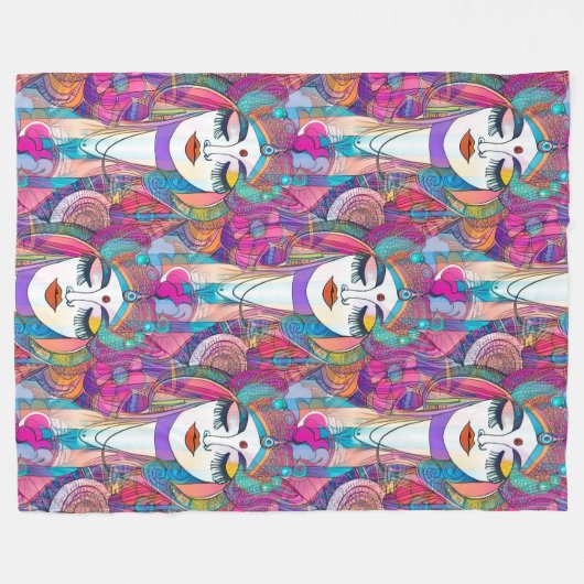Farbliche Kunst der Gesichter - nahtloses Muster 2 Fleecedecke (Vorderseite (Horizontal))
