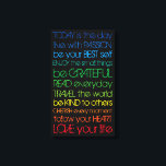 Farbliche Motivation Leinwanddruck<br><div class="desc">11 bunte und anpassbare Anführungszeichen mit schwarzem Hintergrund. Alle Zitate: - HEUTE ist der Tag - live mit PASSION - seien Sie Ihr BESTES Selbst - die kleinen Dinge geniessen - sei GRATEFUL - LESEN Sie den Alltag - REISEN Sie die Welt - seien Sie an andere - CHERISH jeden...</div>