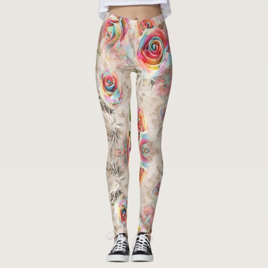 Farbliche Rose und Blumenmuster Leggings (Vorderseite)