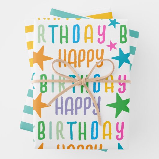 Farbliche Sitte und weiße Streifen glücklich zum G Geschenkpapier Set (Beispiel)