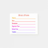 Farblicher Hall Pass Post-it Klebezettel (Vorderseite)