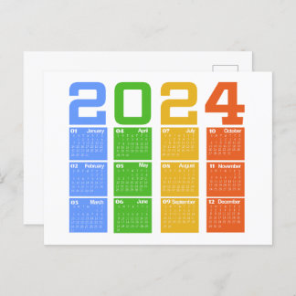 Farblicher Kalender 2024 Postkarte
