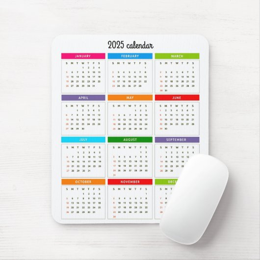 Farblicher Kalender 2025 Mousepad (Mit Mouse)