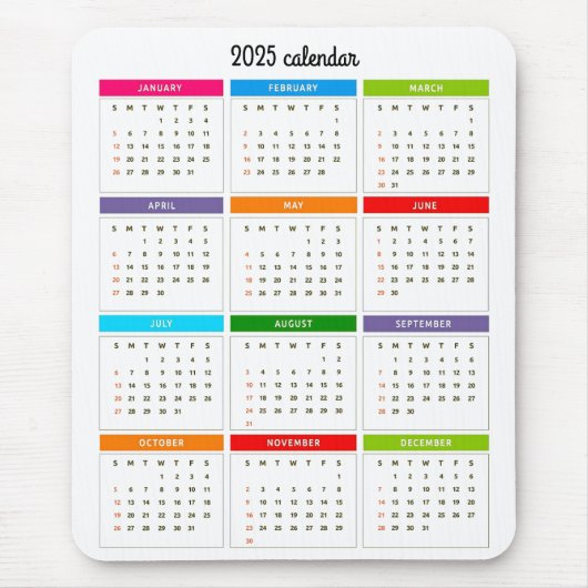 Farblicher Kalender 2025 Mousepad (Vorne)