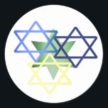 Farblicher Star von David Sticker<br><div class="desc">Stilvolle Hanukkah Umschlag Aufkleber Aufkleber,  mit großartig aussehenden Grafiken einer blauen,  gelben,  grünen Stars von David überlagern sich. Gut wie Umschlag Aufkleber für Ihre Hanukka-Karten oder Party Einladungen,  oder Gastgeschenke für die Kinder.</div>