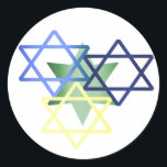 Farblicher Star von David Sticker<br><div class="desc">Stilvolle Hanukkah Umschlag Aufkleber Aufkleber,  mit großartig aussehenden Grafiken einer blauen,  gelben,  grünen Stars von David überlagern sich. Gut wie Umschlag Aufkleber für Ihre Hanukka-Karten oder Party Einladungen,  oder Gastgeschenke für die Kinder.</div>