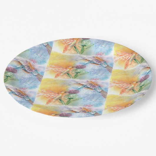 FARBLICHES HUMMISCHBIRDS-PARTY PAPPTELLER (Schrägansicht)