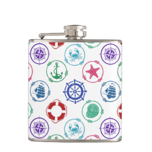 Farbliches Nautikmuster Flachmann