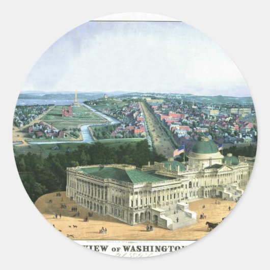 FarbLithograph 1852 - View of Washington Runder Aufkleber (Vorderseite)