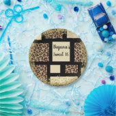 Farblock Creme Elfenbein Schwarz & Leopard Gepard Pappteller (Party)
