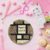 Farblock Creme Elfenbein Schwarz & Leopard Gepard Pappteller (Party)