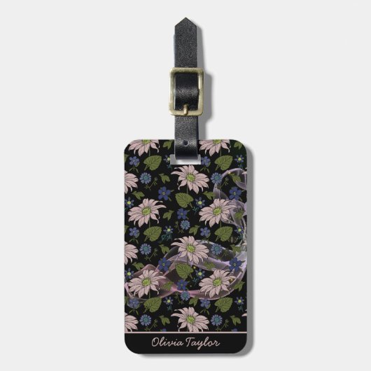 Farblose, nahtlose Blumenmuster, personalisierter Gepäckanhänger (Vorderseite vertikal)