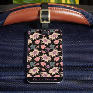Farblose, nahtlose Blumenmuster, personalisierter  Gepäckanhänger