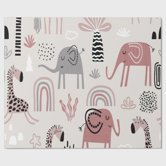 Farblose nahtlose Muster mit niedlichen Elefanten Geschenkpapier (Flach)