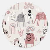 Farblose nahtlose Muster mit niedlichen Elefanten  Runder Aufkleber (Vorderseite)