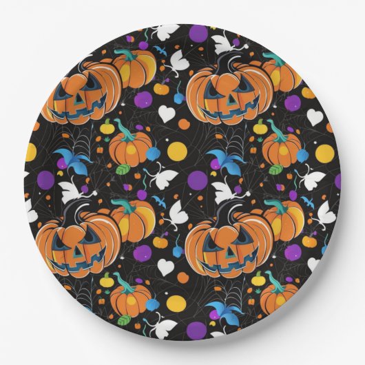 Farbloses, nahtloses Halloween-Muster Pappteller (Vorderseite)