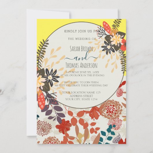 FARBLOW YELLOW BOHO FLORAL EINLADUNG (Vorderseite)