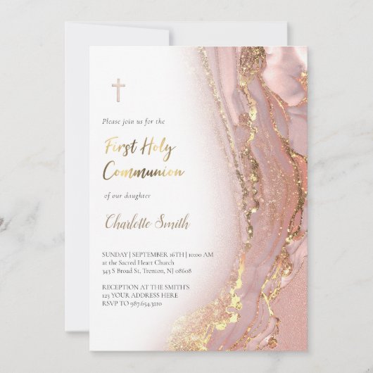 Farbmarmor | Erste Heilige Kommunion Einladung (Vorderseite)