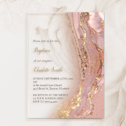 Farbmarmor | Taufe Acryleinladungen