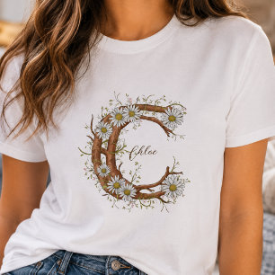 Farbmonogramm C: Blumen und Reben personalisierbar T-Shirt