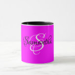 Farbmonogramm für benutzerdefinierte Magenta - Tasse<br><div class="desc">Eine magentafarbene Tasse mit Wellenmuster und Schwarz im Inneren,  komplett mit Ihrem individuellen Monogramm in der Mitte,  füllen Sie einfach die Vorlagen und wählen Sie Ihren Stil.</div>