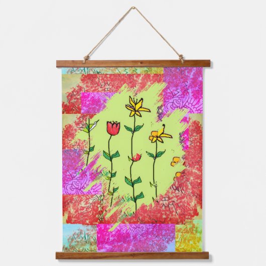 Farbmuster Blumen Wandteppich Mit Holzrahmen (Vorderseite)