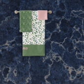 Farbmuster grüner Blattname pink Badhandtuch Set