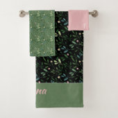 Farbmuster grünes Blatt Name rosa Badetuch Badhandtuch Set (Insitu)