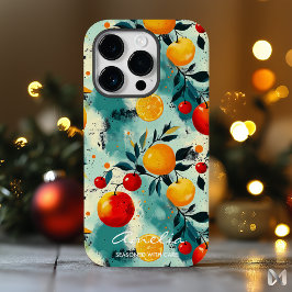 Farbmuster mit Früchten mit Zitrusfrüchten und Bee Case-Mate iPhone 14 Pro Hülle