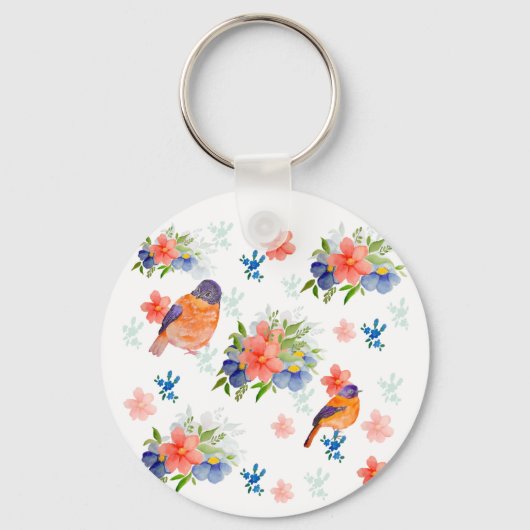 Farbmuster mit Vögeln und Blume Schlüsselanhänger (Vorderseite)