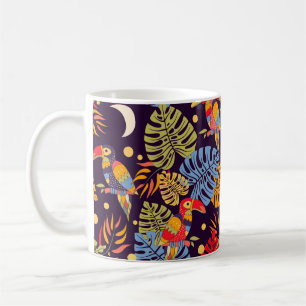 Farbnahtlos, exotische Vögel und Pflanze Kaffeetasse