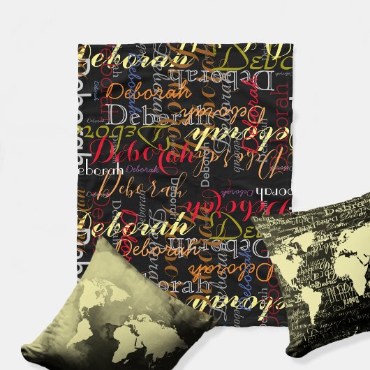 Farbnamensmuster auf schwarz fleecedecke