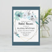 Farbnebel Blau Grau Aquamariner Blumengoldrahmen Einladung (Stehend Vorderseite)