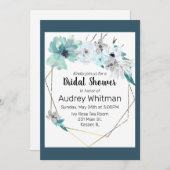 Farbnebel Blau Grau Aquamariner Blumengoldrahmen Einladung (Vorne/Hinten)