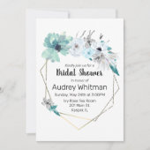 Farbnebel Blau Grau Aquamariner Blumengoldrahmen Einladung (Vorderseite)