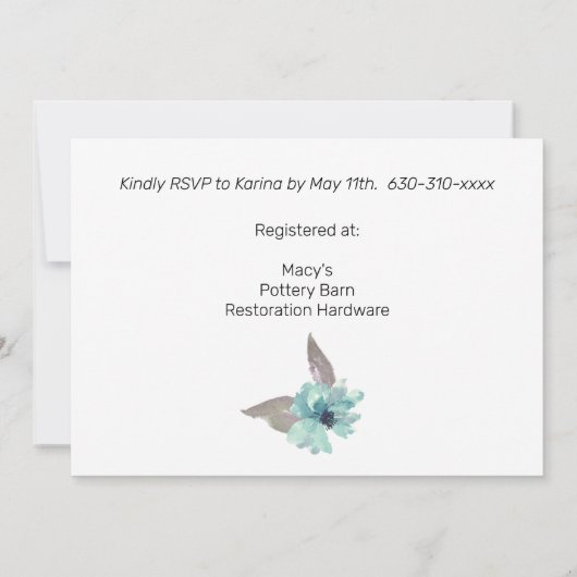 Farbnebel Blau Grau Aquamariner Blumengoldrahmen Einladung (Rückseite)