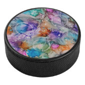 Farborange, lila, rosa, blaue abstrakte Kunst Eishockey Puck (3/4)