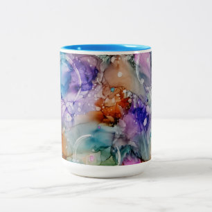 Farborange, lila, rosa, blaue abstrakte Kunst Zweifarbige Tasse