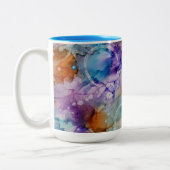 Farborange, lila, rosa, blaue abstrakte Kunst Zweifarbige Tasse (Links)