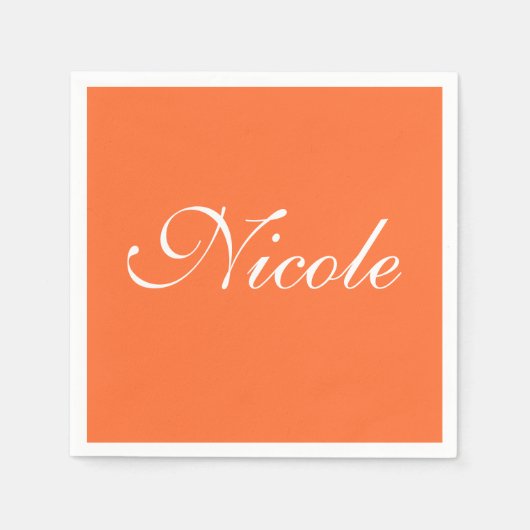 Farborangefarbener und weißer, individueller Name Serviette (Vorderseite)
