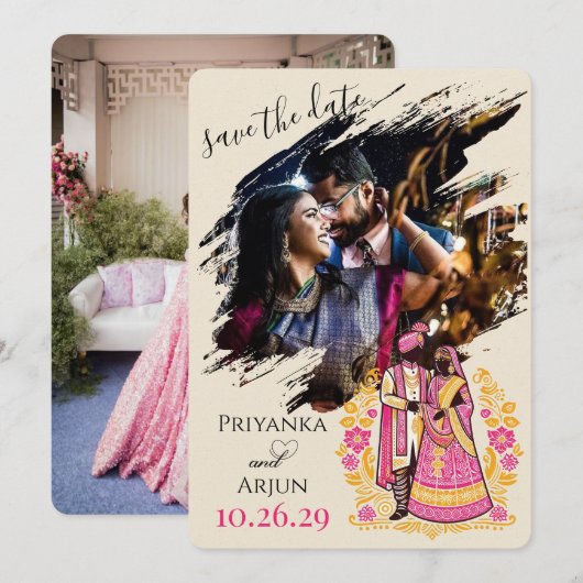 Farbpaar aus Indien Save The Date (Vorne/Hinten)