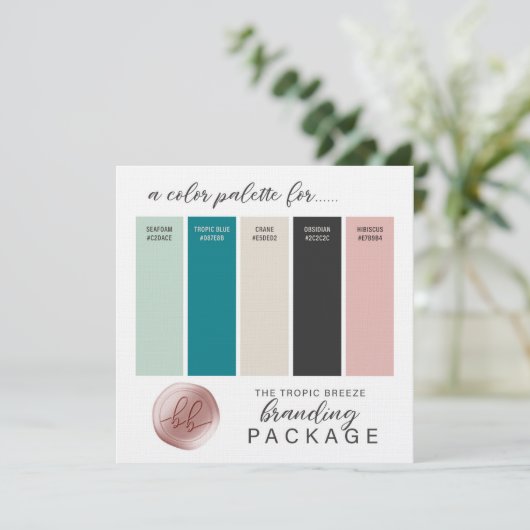 Farbpalette aquamarin, grau und rosa einladung (Stehend Vorderseite)