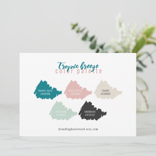 Farbpalette aquamarin, grau und rosa einladung (Stehend Vorderseite)