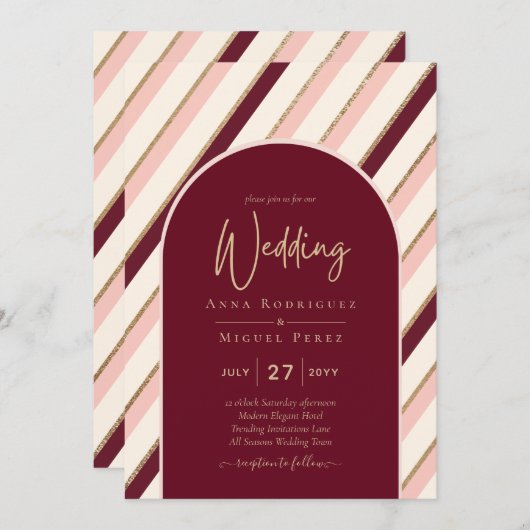 Farbpalette Burgundy Pink Gold Hochzeit Einladung (Vorne/Hinten)