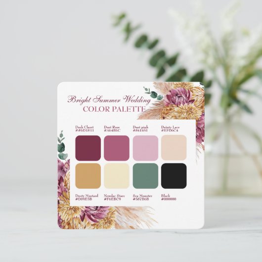 Farbpalette der Bohemischen Herbst-Burgundy-Hochze Einladung (Stehend Vorderseite)