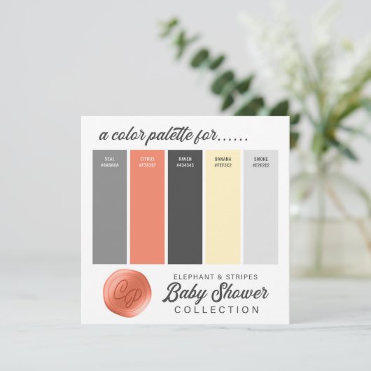 Farbpalette der orangefarbenen grauen Babydusche Einladung (Stehend Vorderseite)