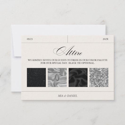 Farbpalette Farbe Schwarz/Silber für Hochzeitsklei RSVP Karte (Vorderseite)