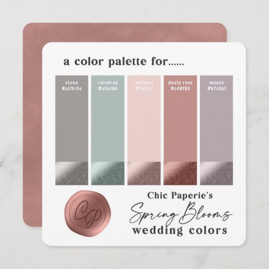 Farbpalette Frühjahrspinett und Mauve-Hochzeitskar Einladung (Vorne/Hinten)