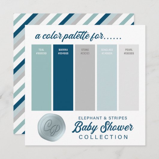 Farbpalette für Navy Blue & Mint Baby Dusche Einladung (Vorne/Hinten)